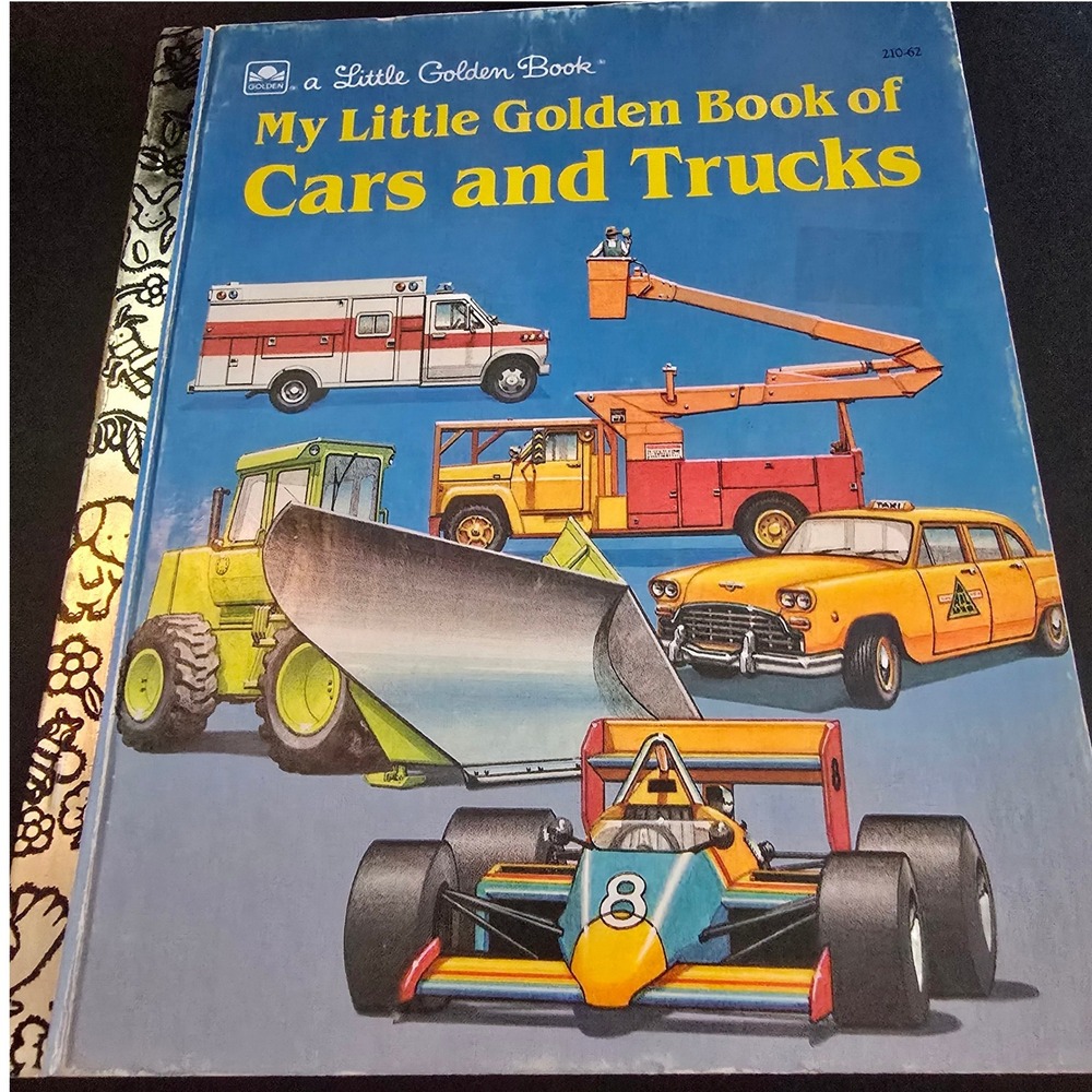 Vintage 1990 Little Golden Book Cars and Trucks Childrens Blue Hardcover Classic